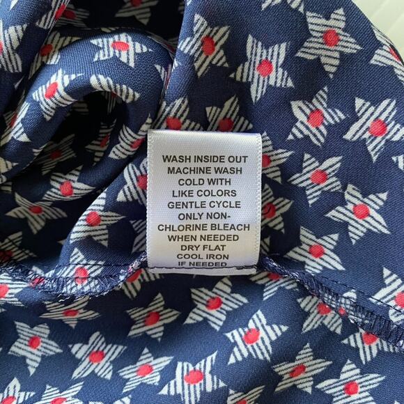 ELLE Blouse Womens Large Blue Red White Patriotic Star Sleeveless Button Front - Picture 7 of 8